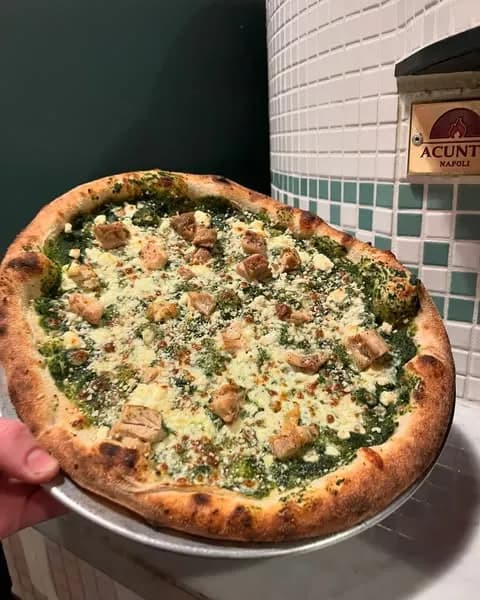 Kale sauce, diced mozzarella, feta, roasted chicken. Simple, clean, and Really Quite Good